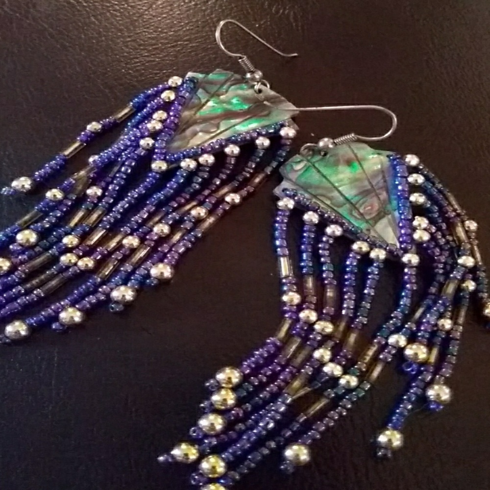Genuine abalone & seed beads earrings. :)